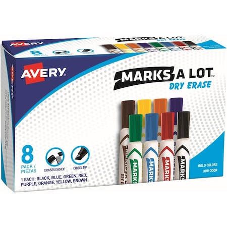 Avery Dry-Erase Markers Set, Chisel Tip, 8/BX, AST PK AVE24411